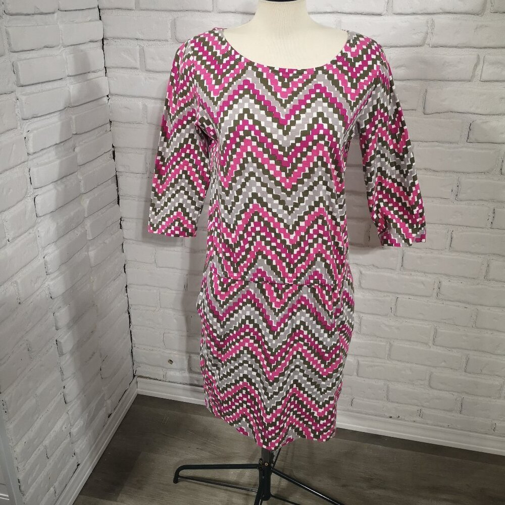 Banana Republic Ladies Size Medium White Pink & Grey Drop Waist Boat Neck Dress
